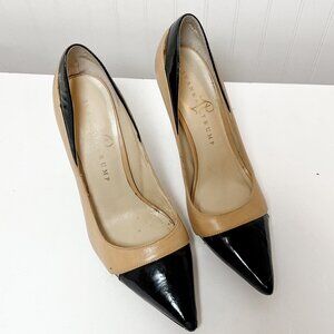 Ivanka Trump Nude Leather and Black Patent Color Block 4 Inch Heels Size 6.5